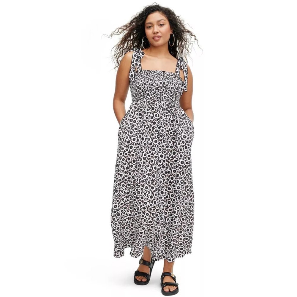 DVF Diane Von Furstenberg x Target Smocked Tie Strap Neutral Poppy Size L